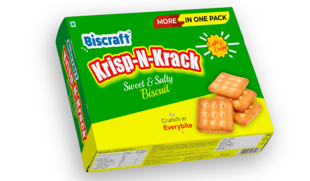 Box of Biscraft Krisp-N-Krack Sweet & Salty Biscuits on a white background